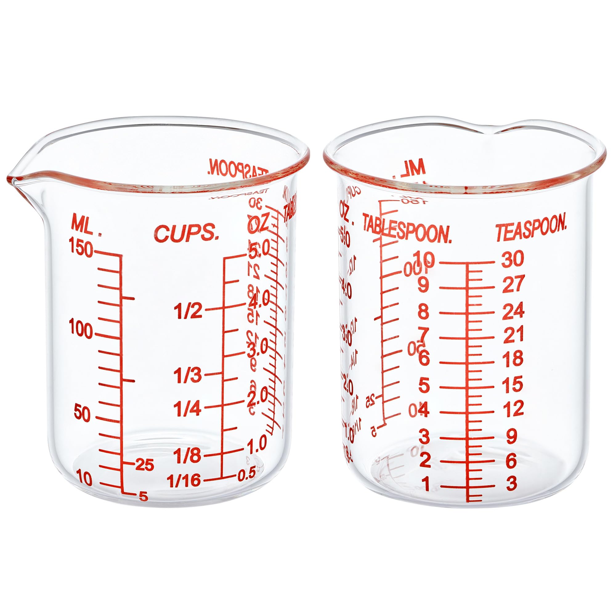 High Borosilicate Glass Measuring Cup-V-Shaped Spout，Glass Measuring Beaker for Kitchen or Restaurant, Easy to Read, 150 ML (5 Oz)-Pack of 2