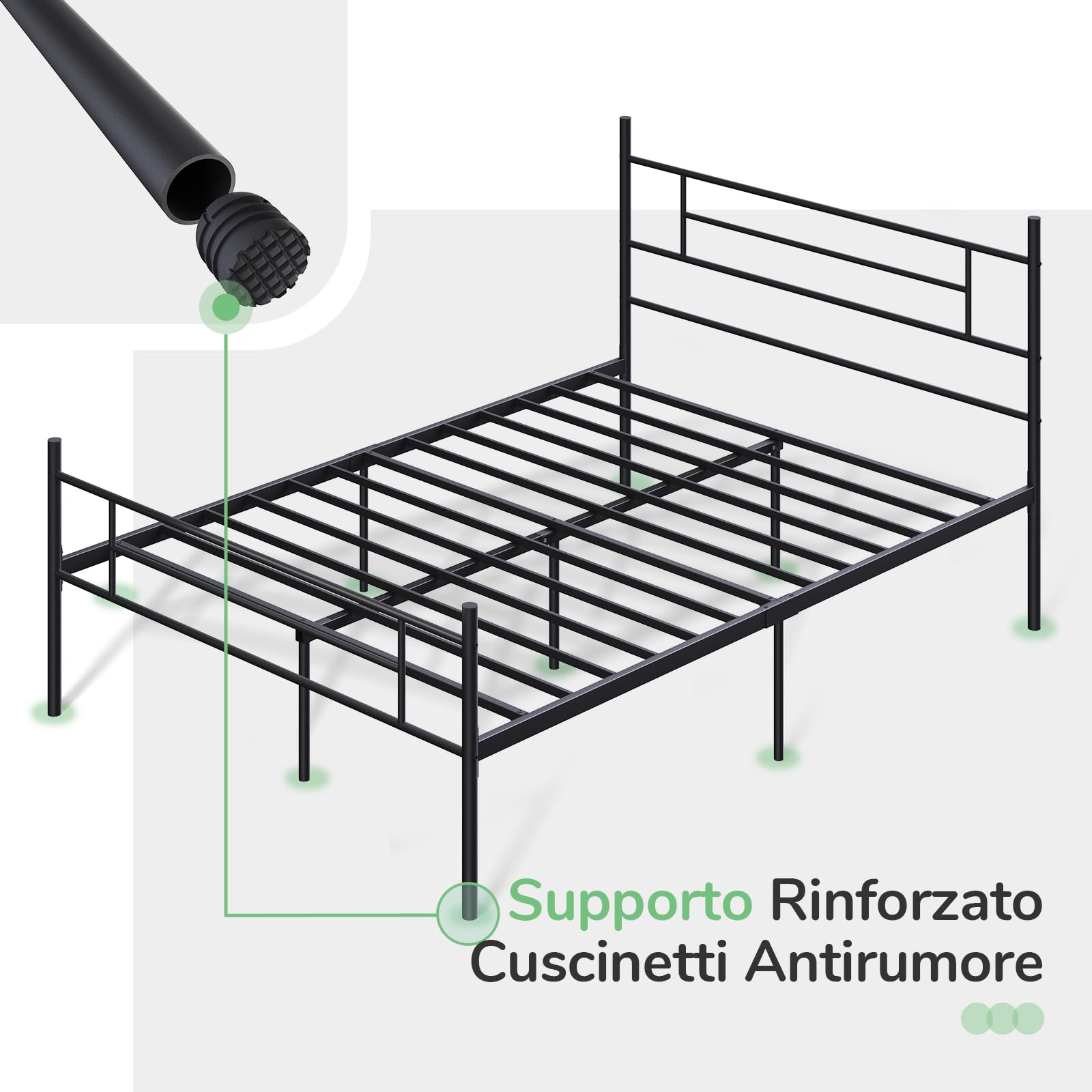 Novilla Rete Letto Matrimoniale 160x190 Struttura Letto con Testiera e Pediera, Supporto a Doghe in Acciaio, Design Antiscivolo per Materasso, Spazio di Archiviazione Sotto il Letto, Nero