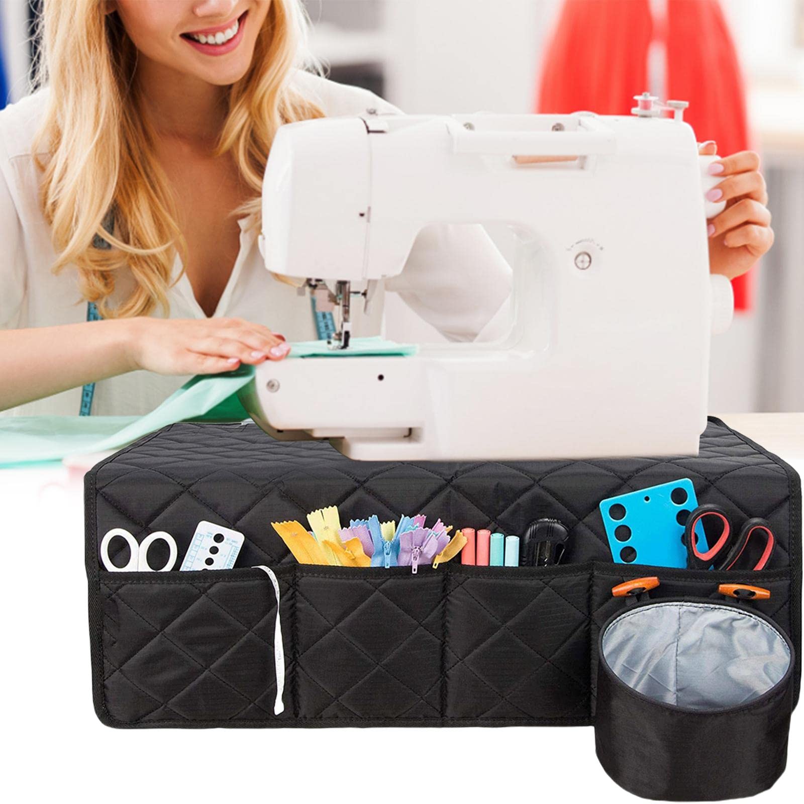 NITAGO Sewing Machine Mat with Storage Pockets, Sewing Machine Tools Organizer, Table Sewing Machine Pad for Storing Scissors Thread, Black