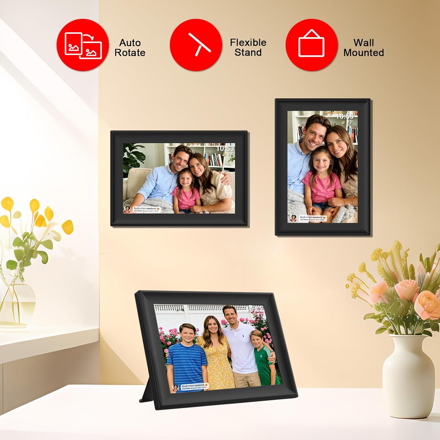 FRAMEO 10.1 inch Digital Photo Frame WiFi 32GB HD IPS Touch Screen Digital Picture Frame Expandable Storage via USB or SD Card (up to 64GB) Easy Setup Share Photo or Video via Frameo APP