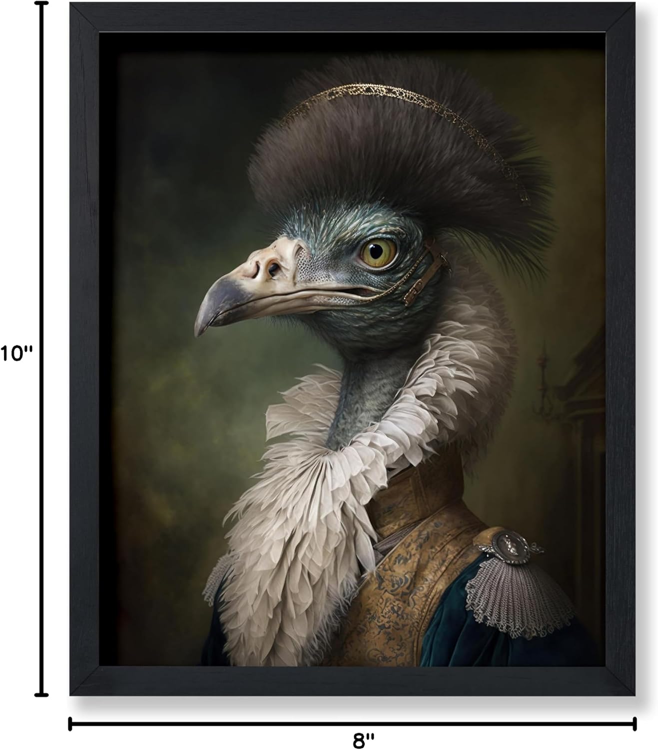 Poster Master Aristocratic Emu Poster - Renaissance Print - Portrait Art - Bird Art - Gift for Men, Women & Animal Lover - Funny Decor for Living Room, Bedroom or Kid's Room - 8x10 UNFRAMED Wall Art