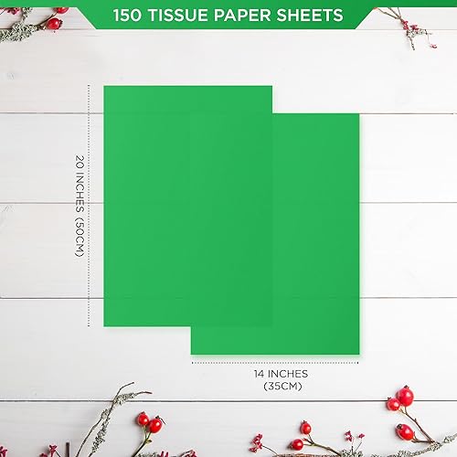 Miniatura 2 de SANZIX 150 hojas de papel de seda verde para bolsas de regalo a granel de 14 x 20 pulgadas, papel de regalo de Navidad verde perfecto para regalos