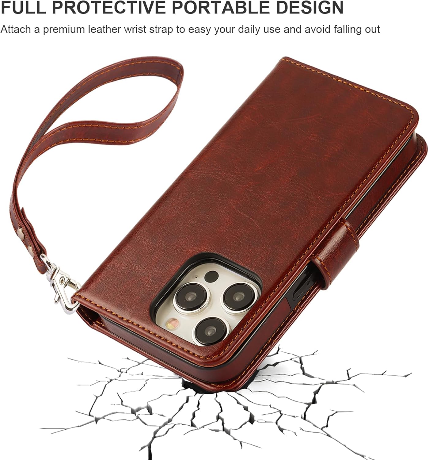 Bocasal Detachable Wallet Case for iPhone 15 Pro RFID Blocking Card Slots Holder Premium PU Leather Magnetic Kickstand Shockproof Wrist Strap Removable Flip Protective Cover 5G 6.1 inch (Brown) - Image 7