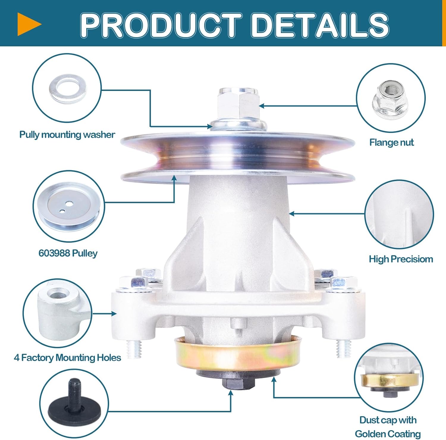52" Decks Spindle Assembly (604214 603988) Pulley Fits Hustler Raptor 52" Decks Mower