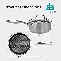 Vista 2 de Cacerola antiadherente de 2 cuartos de galón con cubierta de vidrio, sartén de inducción de acero inoxidable con talla de panal de abeja, olla
