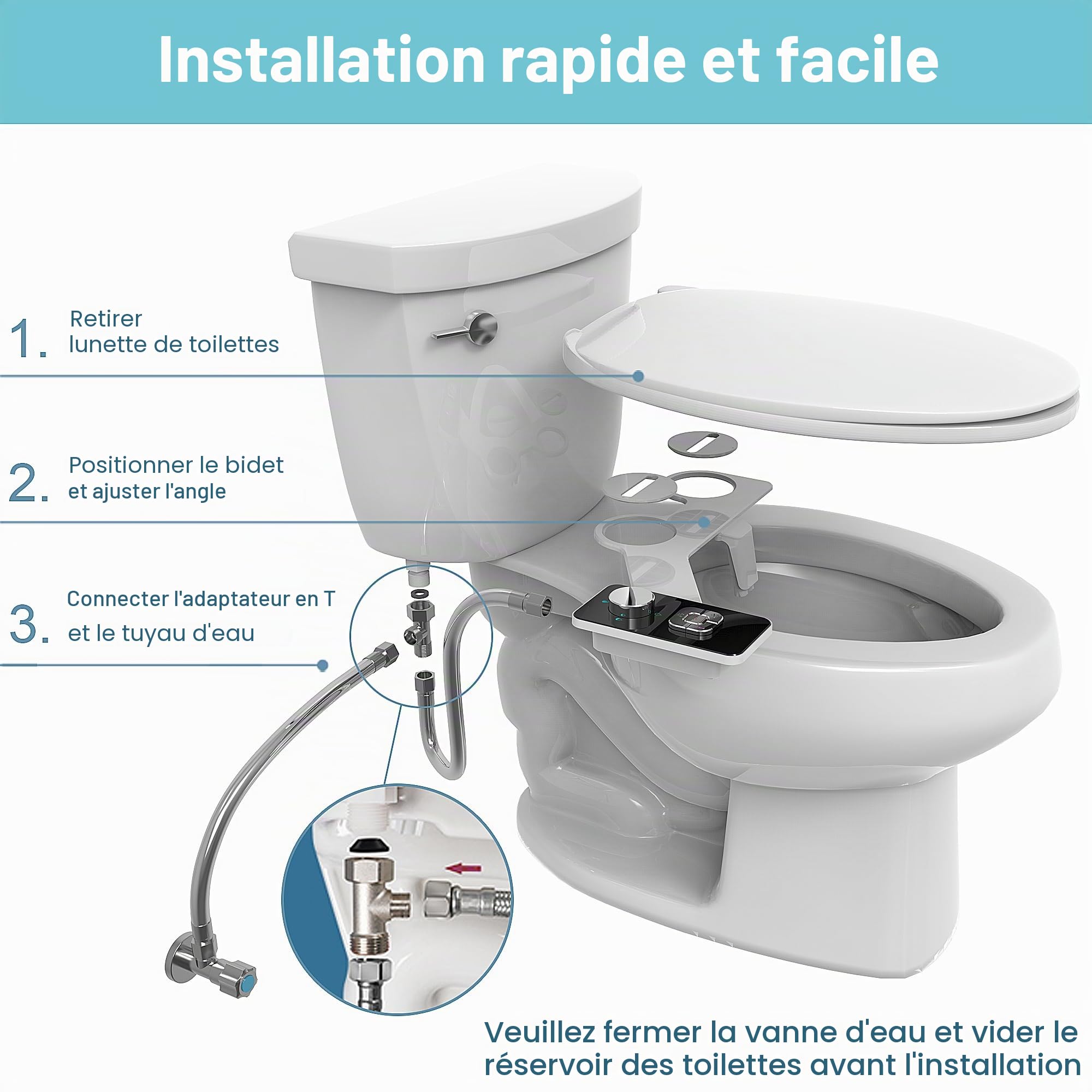 Pulvérisateur Bidet Non Électrique AVEC Double Bus RésostadesToyeuses - Nettoyage Avant et Arrière - Bouton Poussoir Réglable Pour Eau