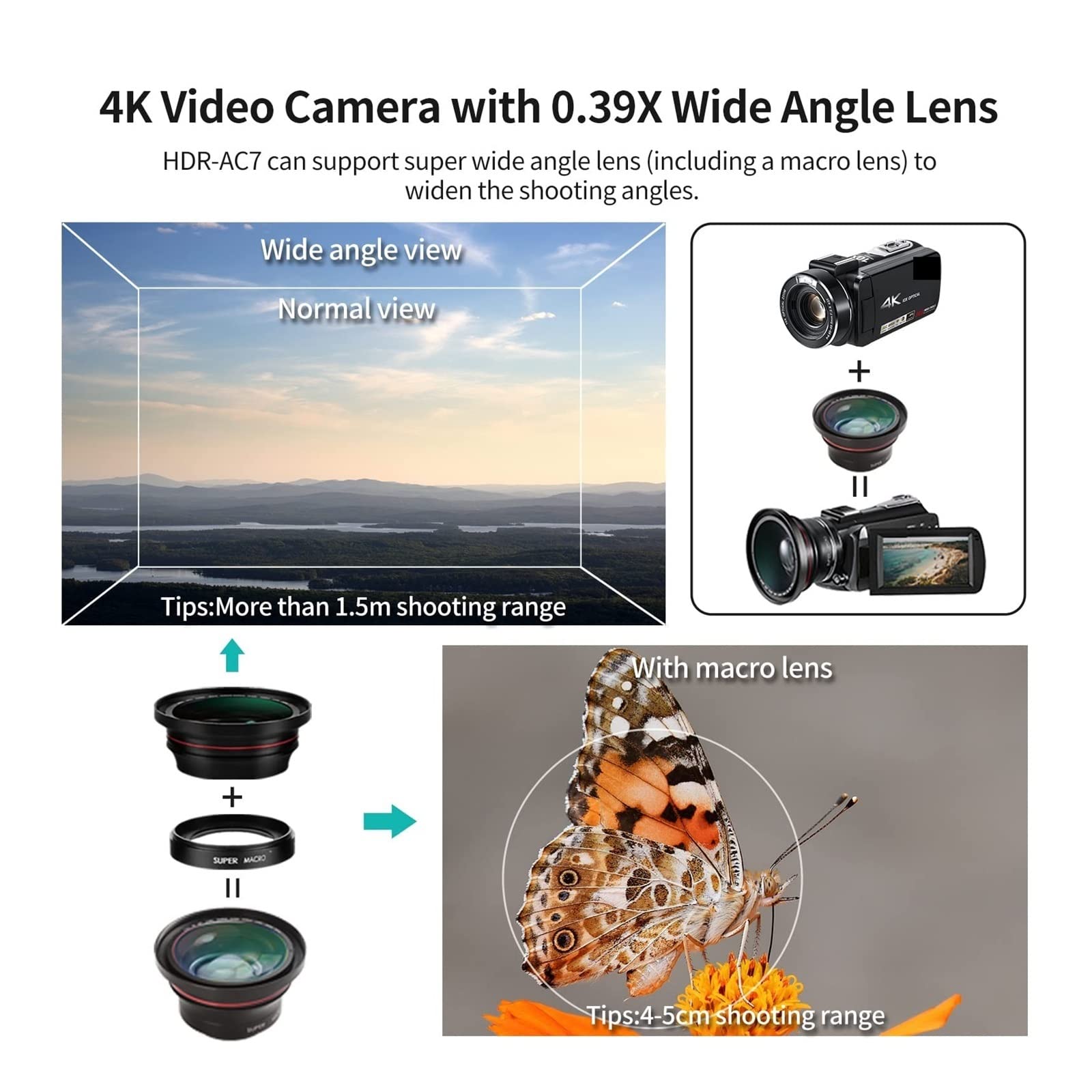 Cámara Digital, Videocámara Cámara de Video Profesional, Zoom óptico 10X, Grabación de Vlog en Vivo