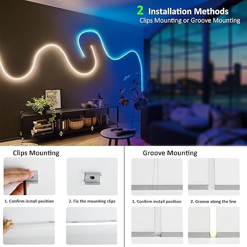 Miniatura 8 de JOYLIT Tira de luces de neón de 16.4 pies16.4 ft, 3000 K, blanco cálido, IP67, impermeable, 24 V, regulable, flexible, 0.157 x 0.394 in, 840 luces