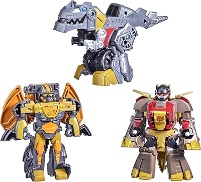 Transformers Dinobot Adventures Dinobot Squad Grimlock, Dinobot Snarl, and Predaking 3-Pack Converting Figures, 4.5-Inch Toys, Ages 3 and Up