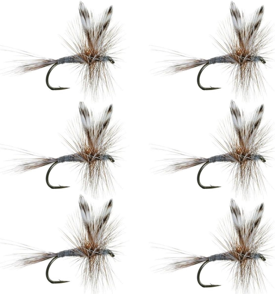 The Fly Fishing Place Adams Classic Trout Dry Fly Fishing Flies - Set of 6 Flies Size 14