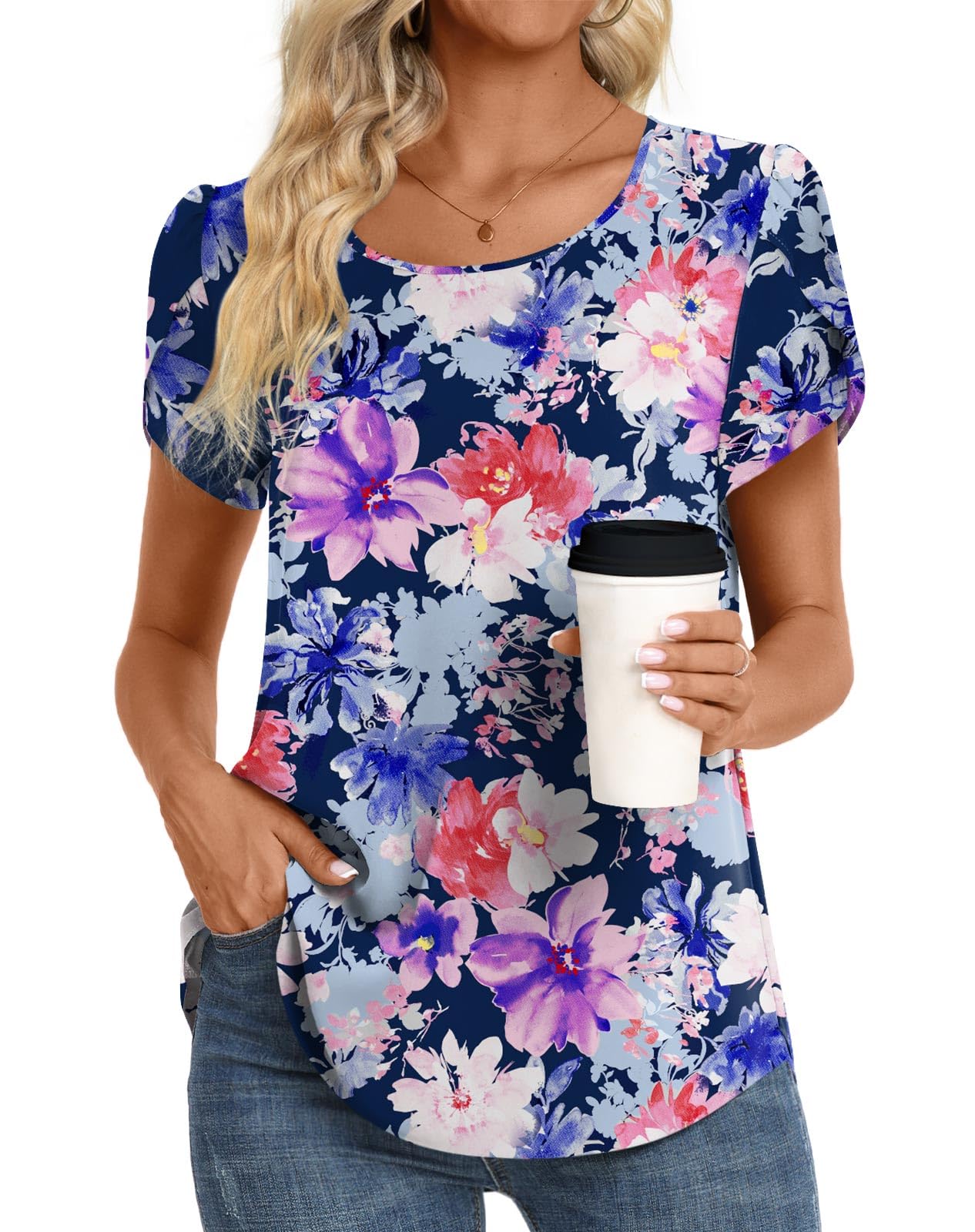 HOTGIFT Women Tops 2026 Summer Short Sleeve Chiffon T Shirts Blouse M-3XL