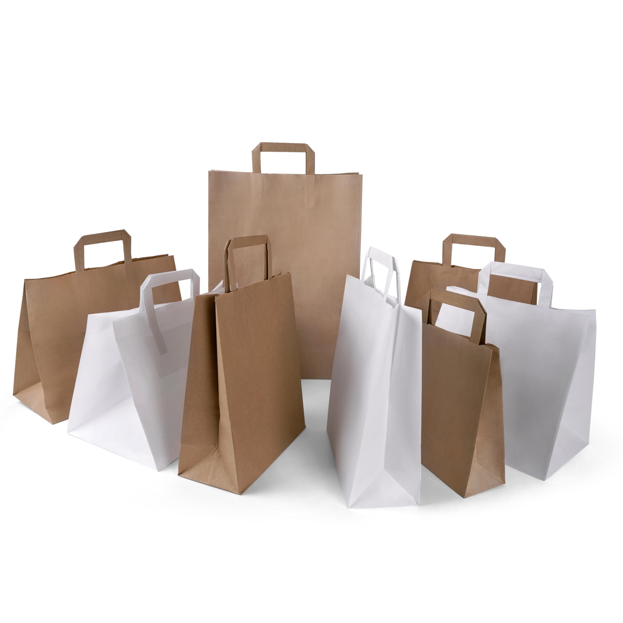 Inoverse Torebki papierowe z uchwytem 26 + 20 x 28 cm, papierowe torebki 250 sztuk | Torebki papierowe, papier typu kraft, brązowy, torebki na prezenty, duży kształt, do nadruku, do butiku i pakowania prezentów