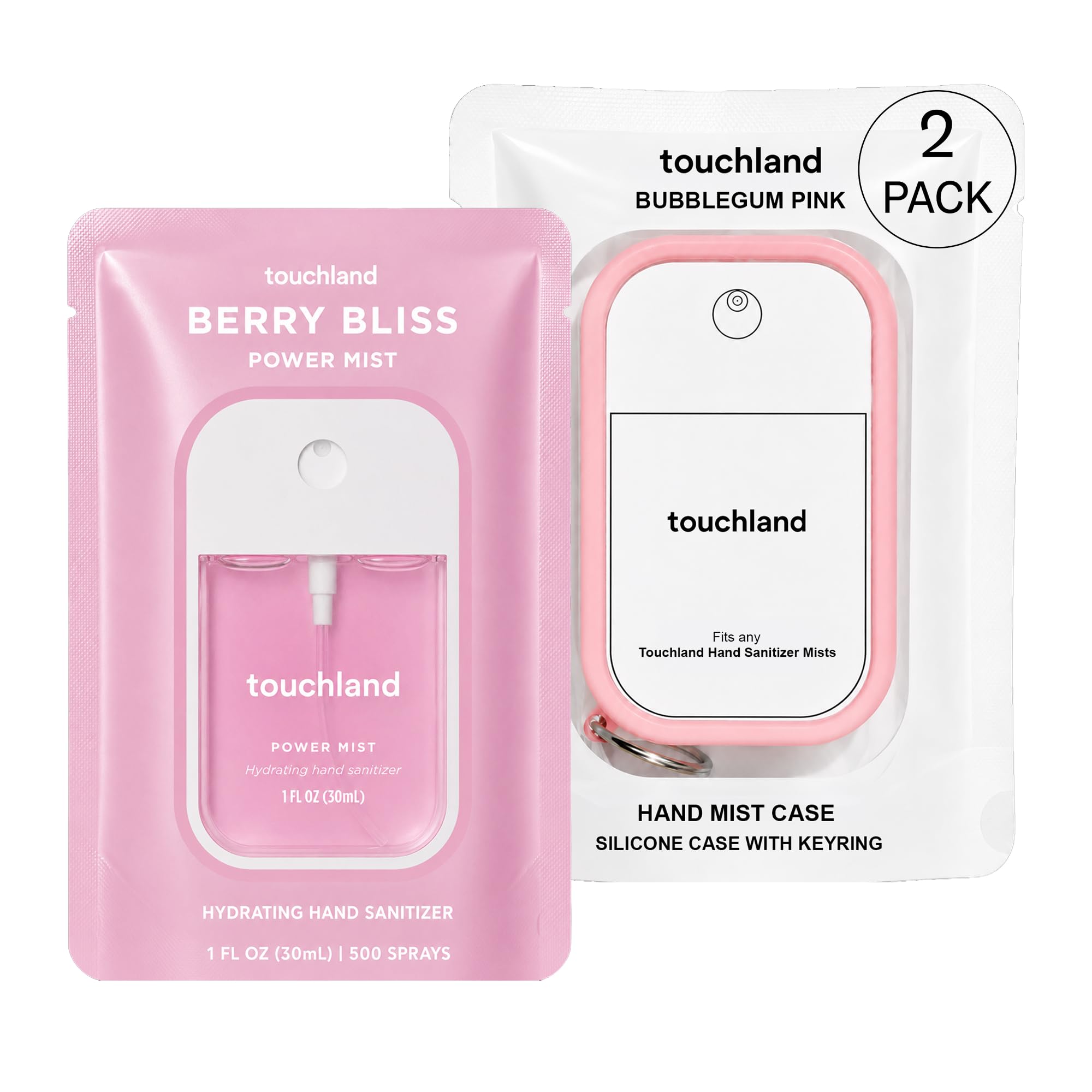 Touchland Pink Pop Set Berry Bliss Hydrating Hand Sanitizer Spray & Case
