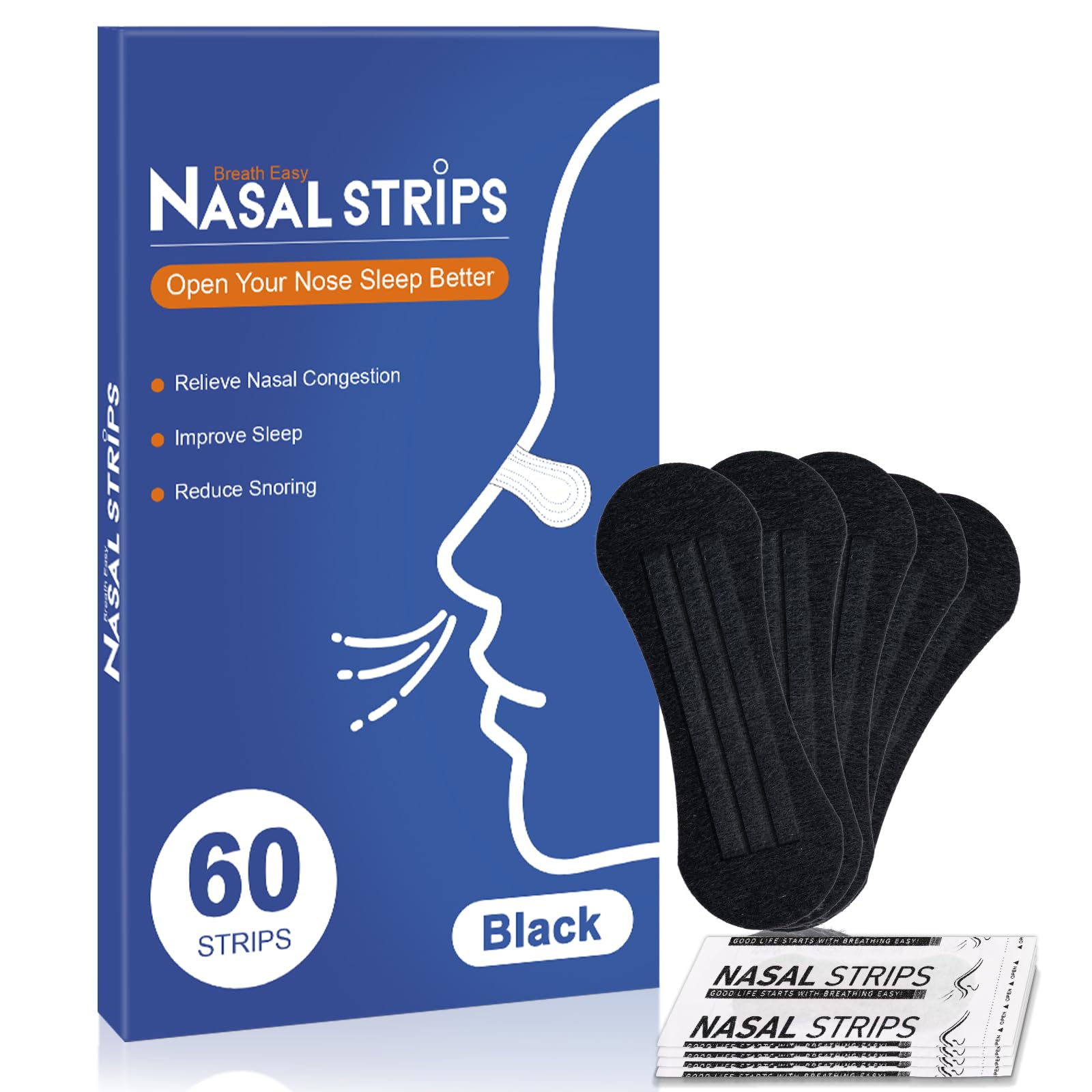 Nasal Strips for Snoring - Extra Strength Nose Strips for Breathing Black Nose Tape for Sleeping and Sports