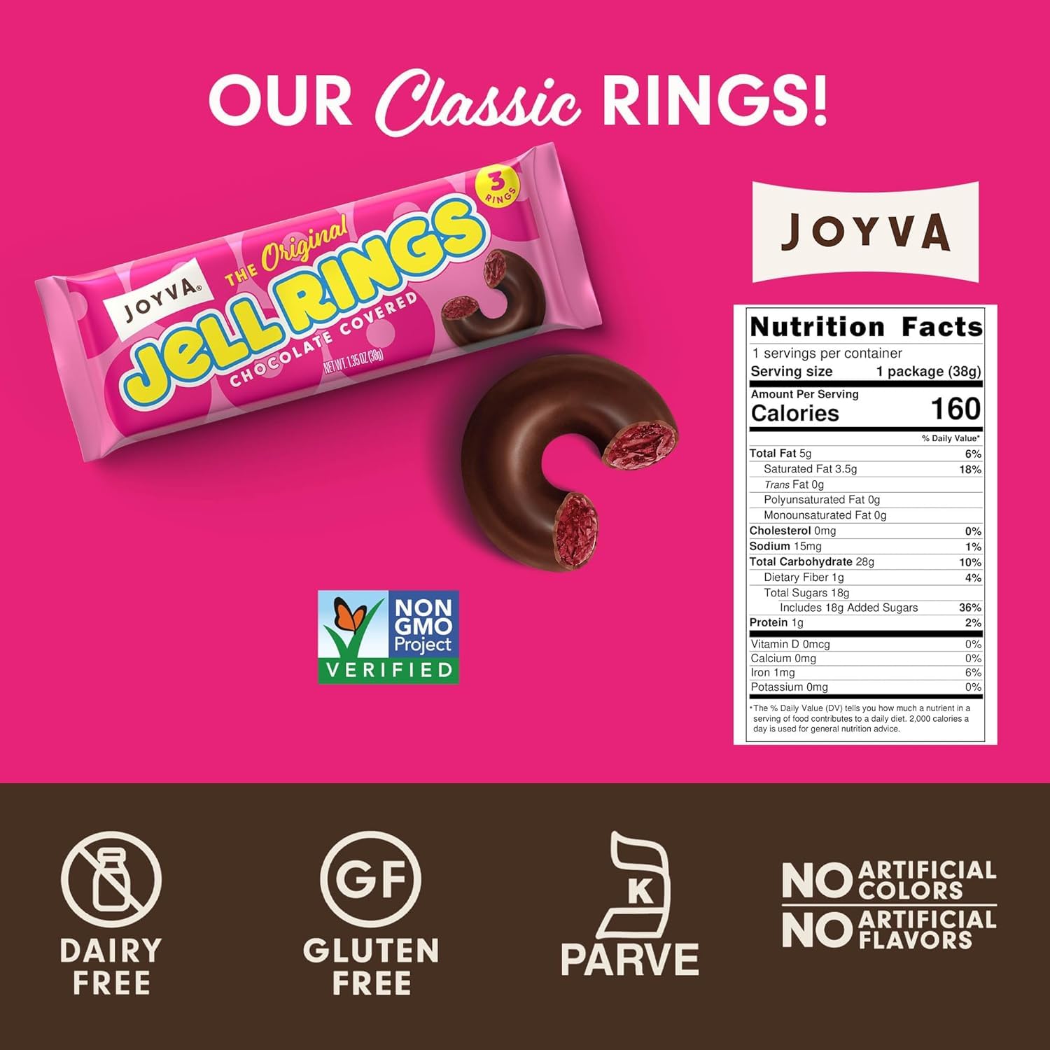 Original Jell Rings – Sweet Jell Center & Smooth Dark Chocolate Coating | Kosher, Dairy-Free, Gluten-Free, Soy-Free | Box of 24 (Original)