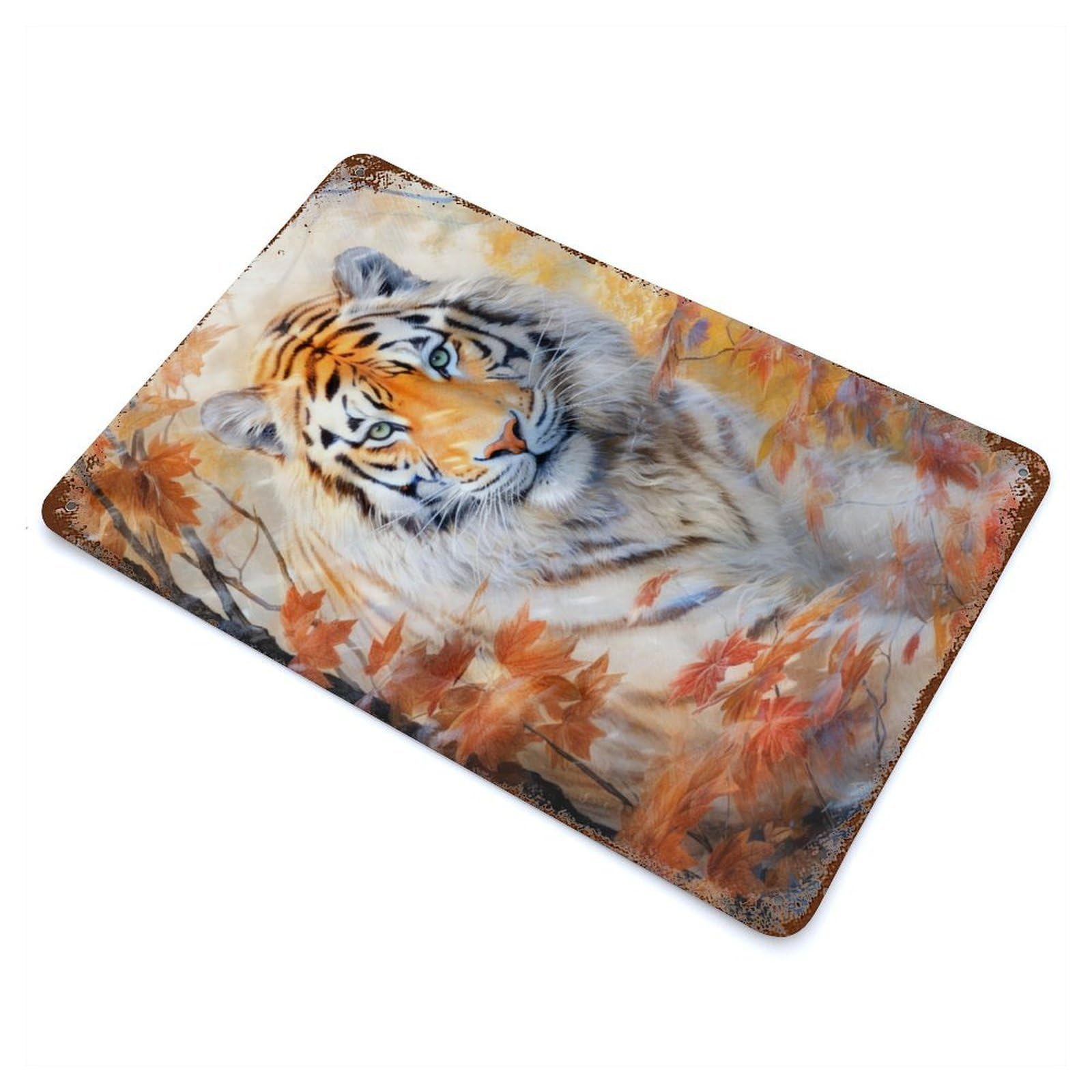 Tiger Animal Art Weathered Tin Sign 11.8"x7.9", for Garage, Bar And Workshop Decor, Vintage Wall Decor