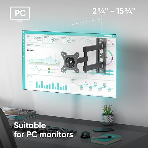Miniatura 6 de Soporte de pared de TV de movimiento completo para pantalla de 10 a 32 pulgadas de hasta 33 libras, soporte giratorio de TV giratorio e inclinable,