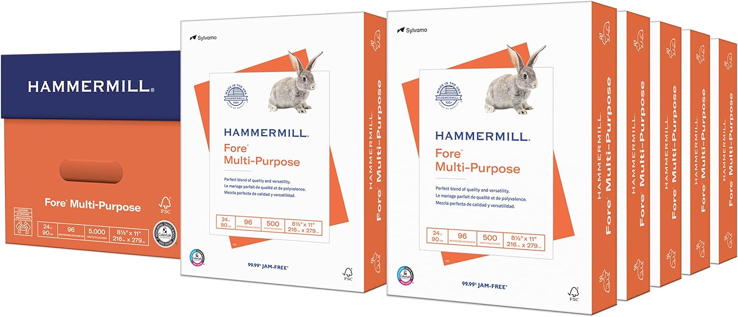 (Incomplete 9 pcs of box ) Hammermill Printer Paper, Fore Multipurpose 24 lb Copy Paper, 8.5 x 11 - 10 Ream (5,000 Sheets) - 96 Bright, Made in the USA, 103283C