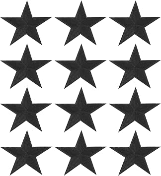 PATIKIL Star Iron-on Patches, 12 Pcs Sew on Star Embroidered Patches Appliques Embellishments for Clothing Jackets Hat Backpack Repairing Decorations, Black, 3.2" x 3.2"