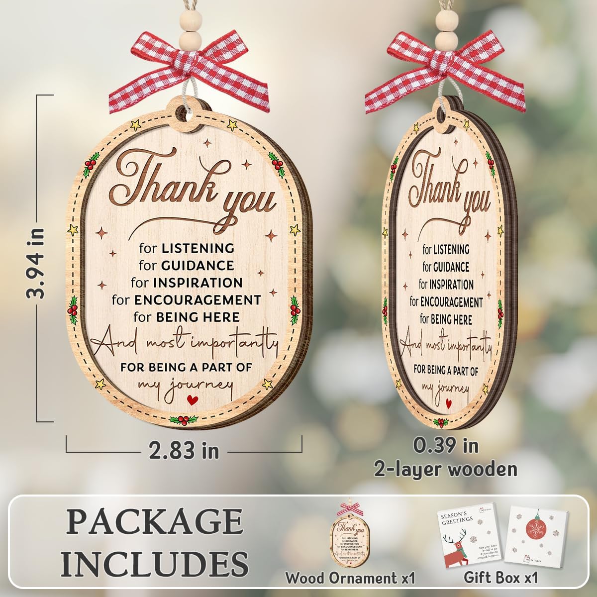 Condition photo showing New/Like New for Thank You Ornament 2025, Thank You Gift for Women, Wooden Ornaments for Hanging Christmas Decor, Appreciation Gift for Teacher, Coworker, Employee, Boss, Friend
