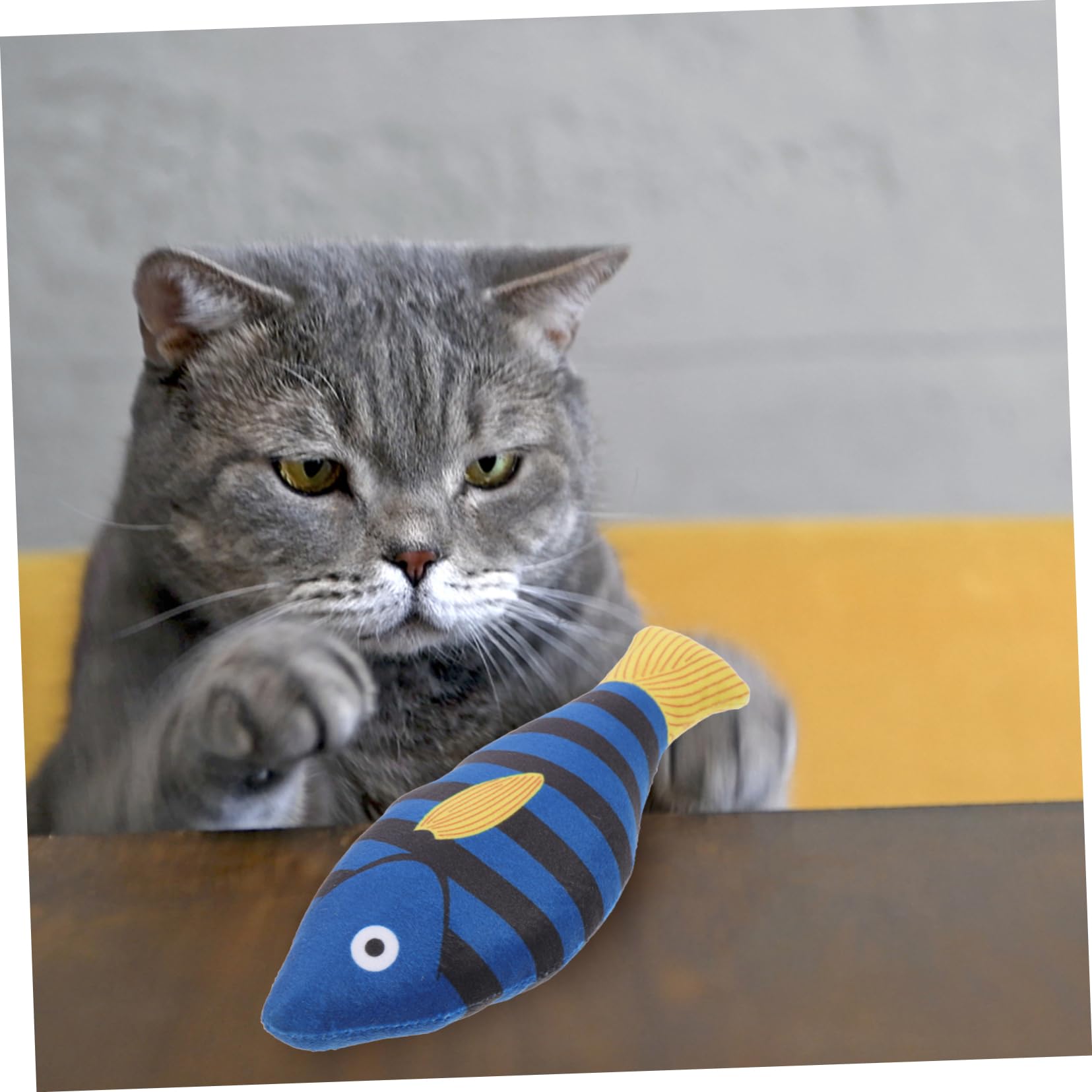 PartyKindom Jouet Poisson En Peluche à L'herbe à Chat Biologique, Jouet à Mâcher Bleu Rayé Taille Moyenne, Pour Chats D'intérieur, Stimulation De L'instinct De Chasse, Pour Animaux De Compagnie Actifs