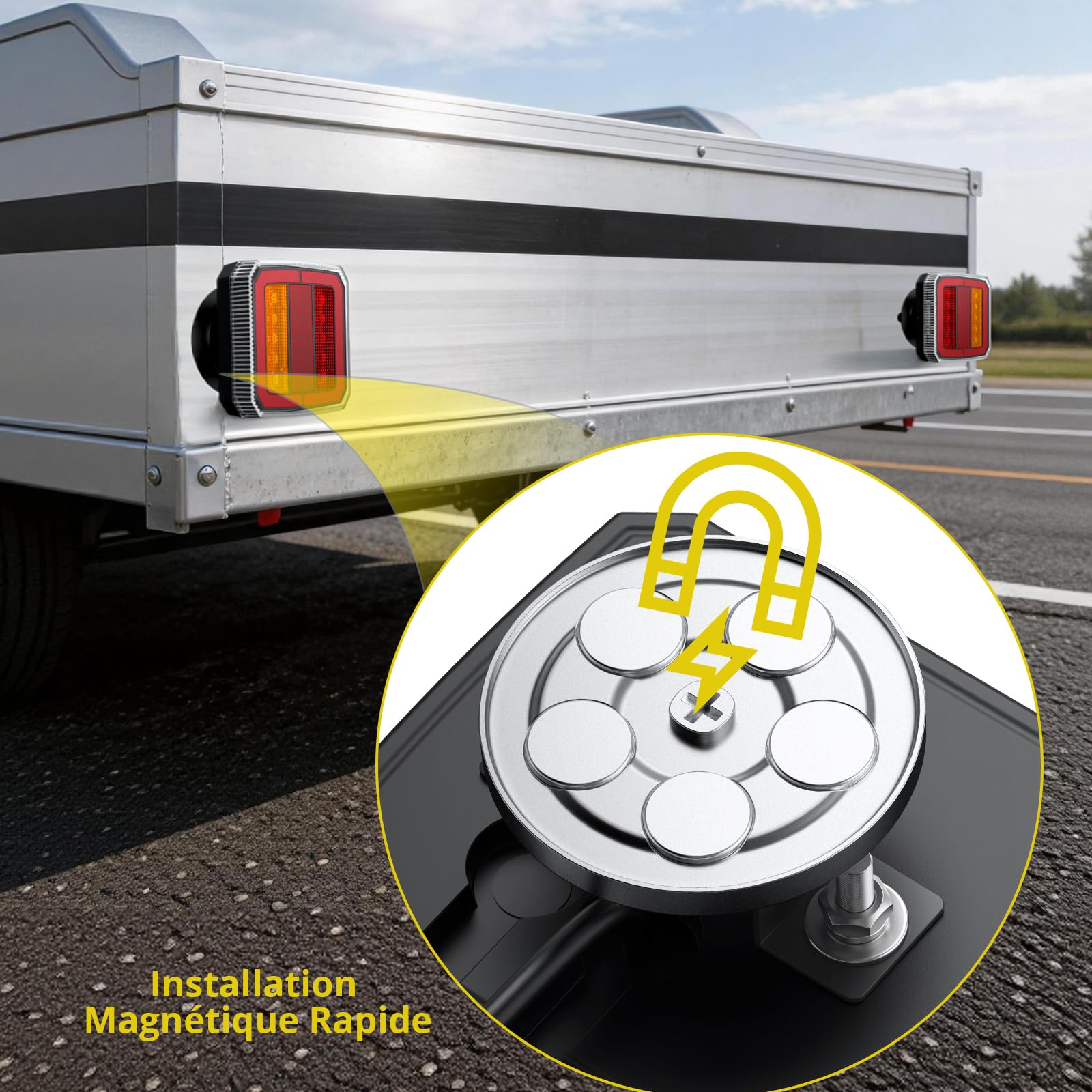 PROZOR Kit Feux Arrière Remorque LED Magnétiques 40 LEDs 12V-30V Universel Câbles 7,35m+2,4m Double Fixation Magnétique ET Vissée Homologués E-mark IP65 Étanche Prise 7 Broches