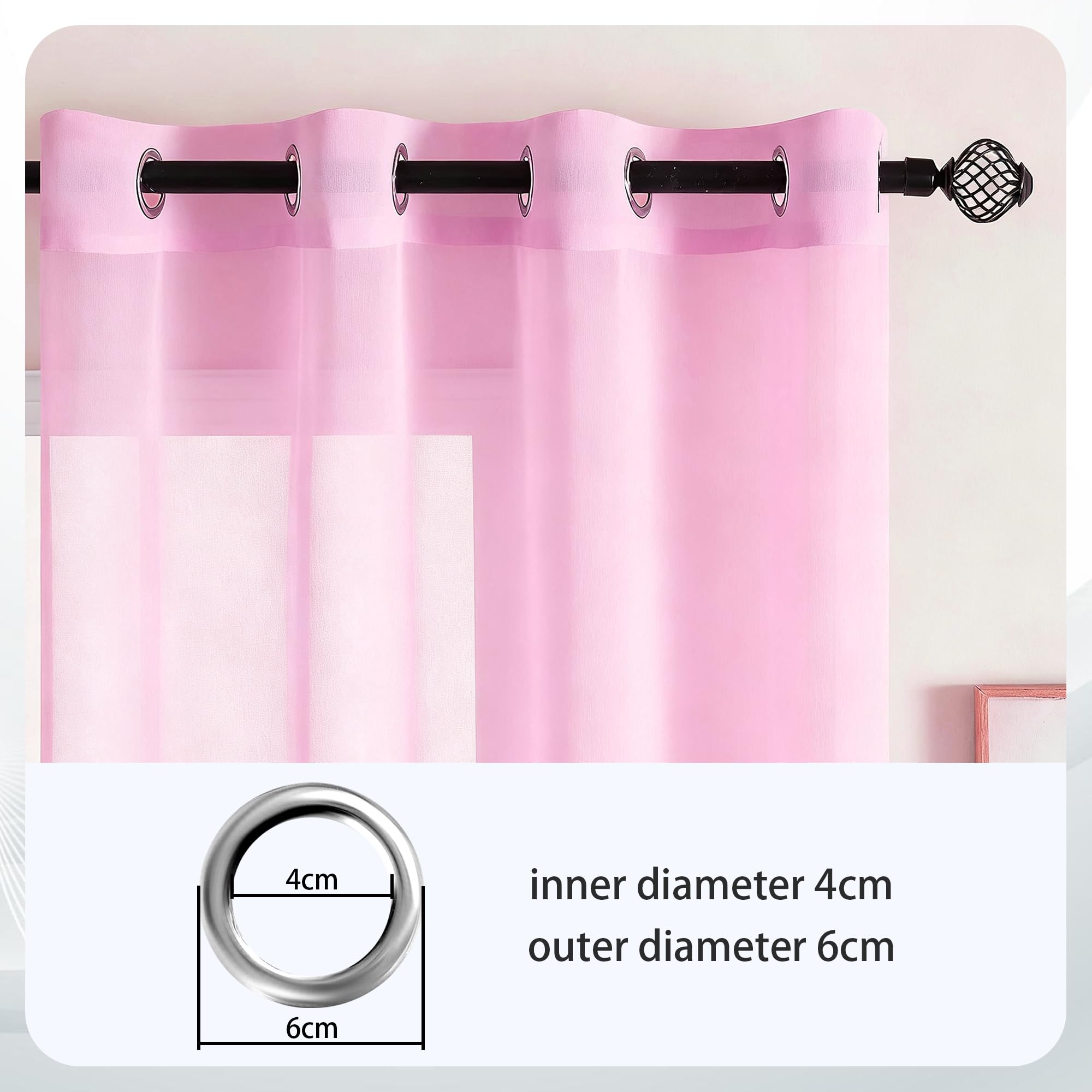 Vorhang Halbtransparent 250 x 270 cm Voile Polyester Transparent Gardinen Ösen Luftig Dekoschal für Wohnzimmer Schlafzimmer Fenster, Rosa