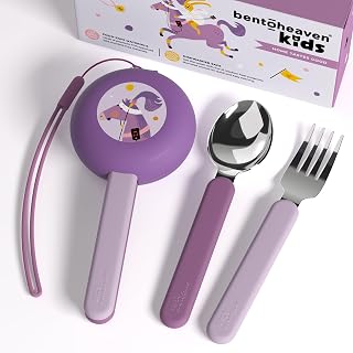 Bentoheaven Kids Travel Utensils with Case - Food-Grade Stainless Steel Fork & Spoon, BPA-Free, Dishwasher Safe, Reusable Cutlery Set, Horse Design