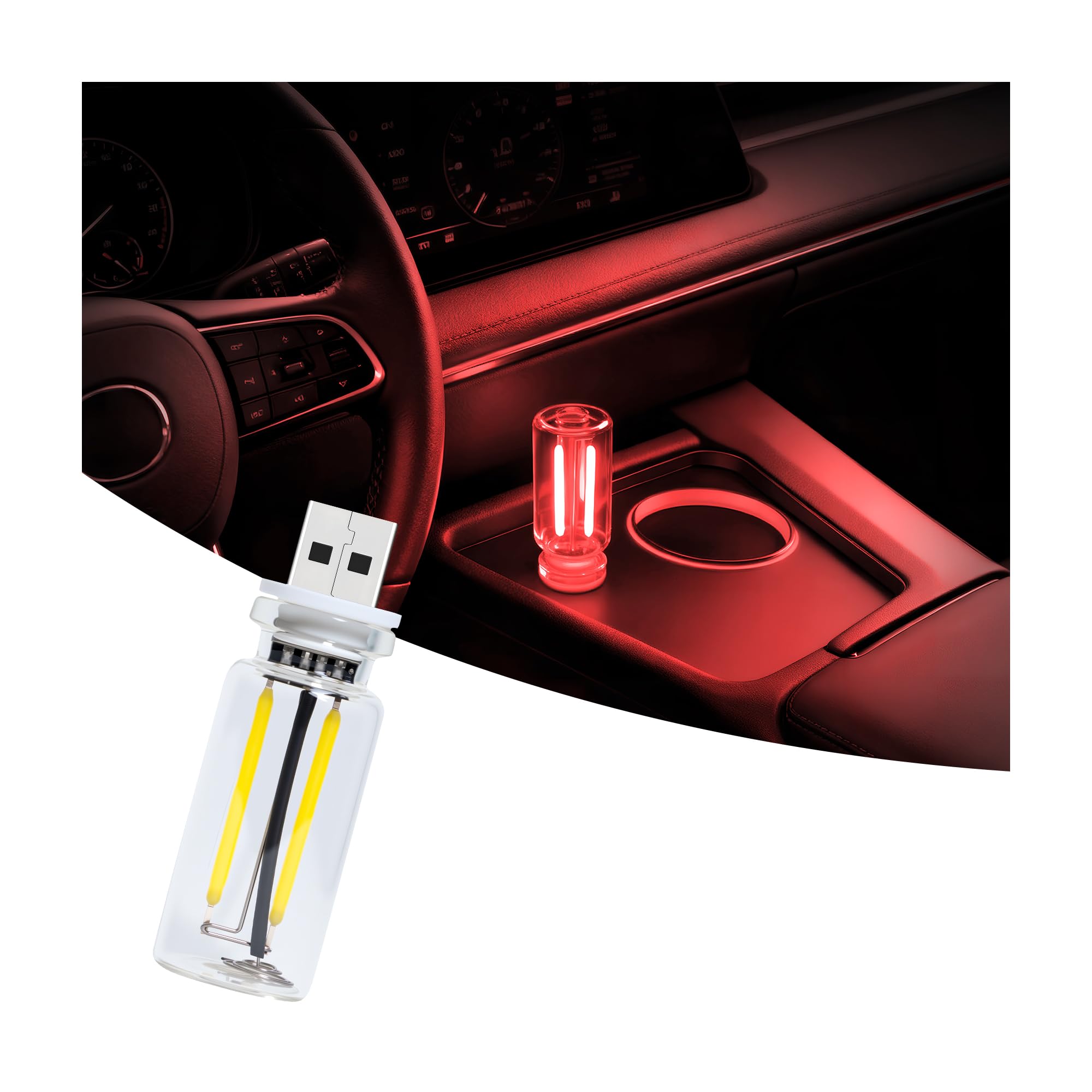 Vintage USB Car Night Light, Touch Dimmable LED Filament Lamp - Portable Mini Glass Bottle Ambient Lighting for Vehicle Interior, Bedroom, Hallway, Camping & Holiday Decoration (1 PCS (Red))