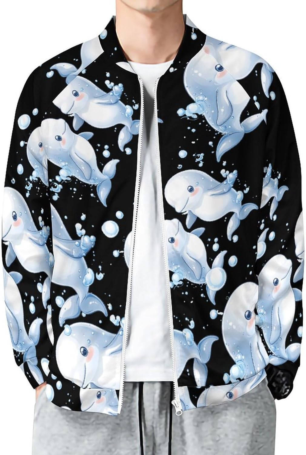 Cute Beluga Whale Couples Men's Zip Up Sweatshirt Casual Sweater Jackets Long Sleeve Tops Lightweight Coat