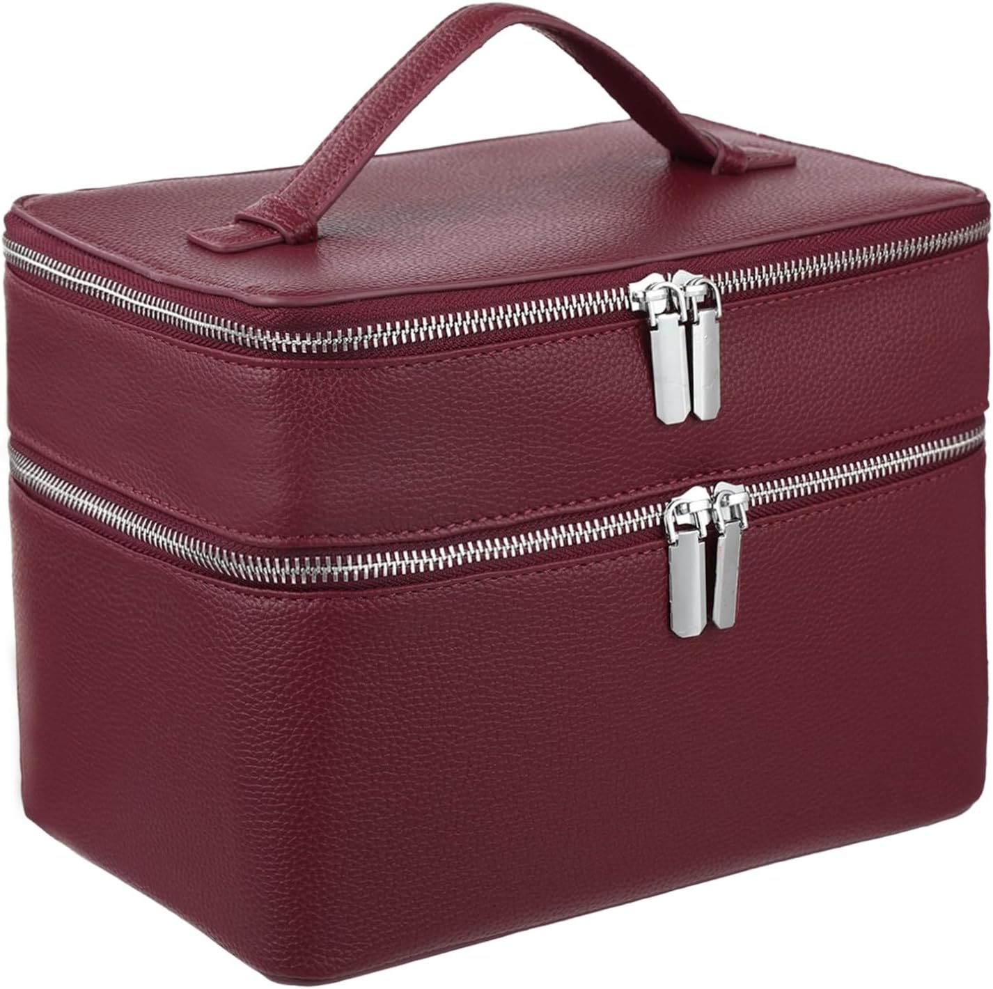 Makeup Vanity Bag for Women - Large Capacity Cosmetic Organizer with Removable Liner, Waterproof PU Leather Skincare Bag, Portable Chic Cosmetic Make Up Case for Skincare, Accessories,StyleC, Burgundy