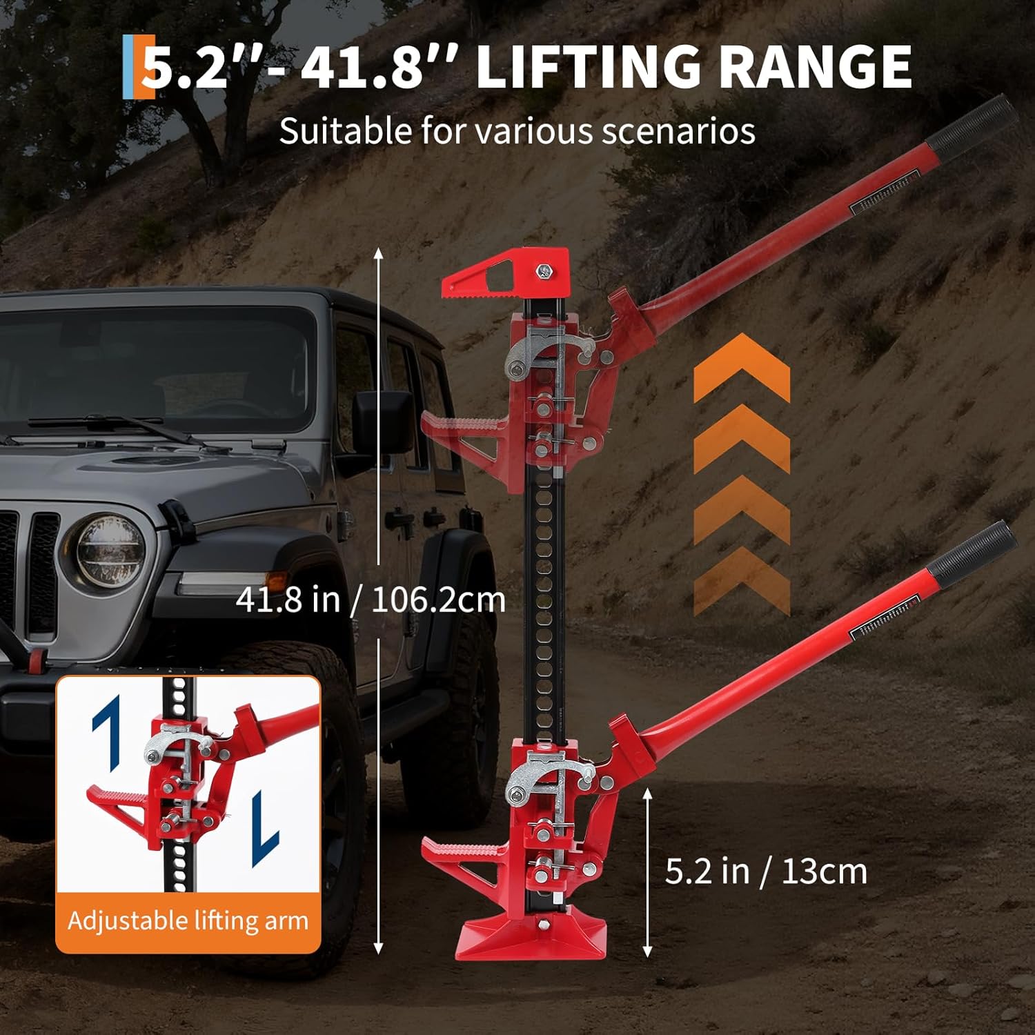 Farm Jack,48" Utility High Lift Farm Jack with Base, 7000 LBS Capacity Ratcheting Off Road Utility Jack,Adjustable Lifting Height 5.12-41.14" for Tractor, Truck, SUV, Bumper Lift