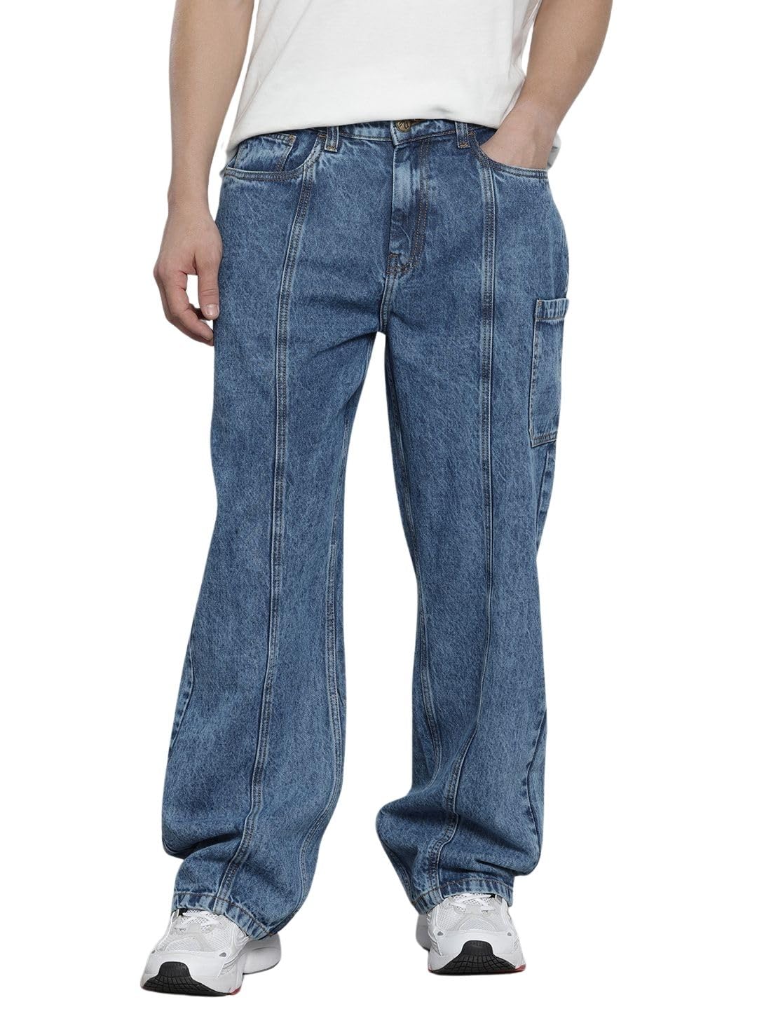 the indian garage co Men's Loose Baggy Relaxed Fit Solid Mid Rise Jeans-picture-43