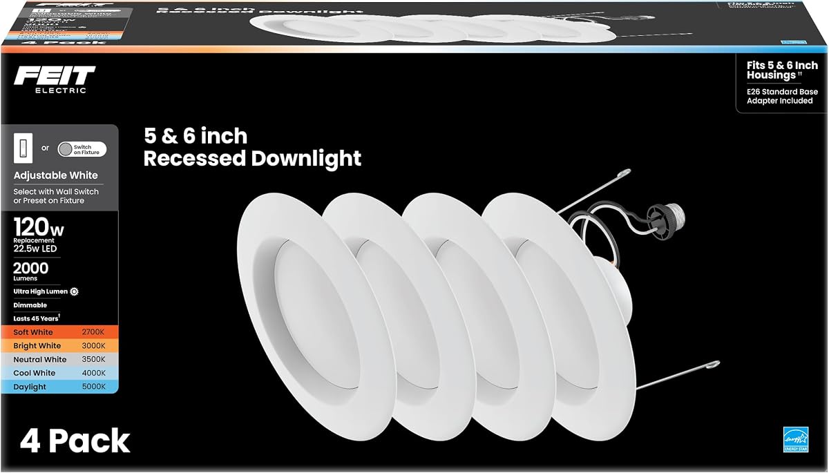 5/6in LED Recessed Downlight Retrofit Kit, 120W Eq, 4 Pack