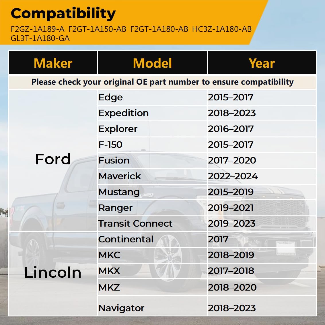TPMS Sensors Set of 4 Pre-Programmed Tire Pressure Sensor 315MHz Fit for Ford F-150 Edge 2015-2017 Lincoln MKZ 2018–2020 Replaces HC3Z1A189A F2GZ1A189A
