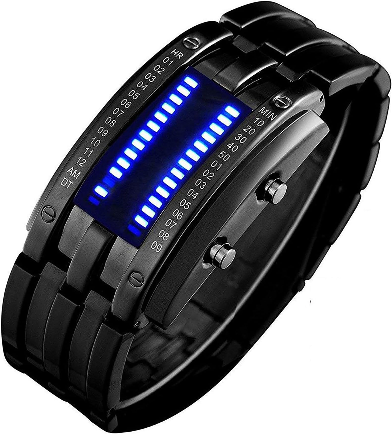Men's LED Digital Wrist Watch Futuristic Binary Display Stainless Steel Bracelet Waterproof Tech Style Watch for Casual & Fashion Wear