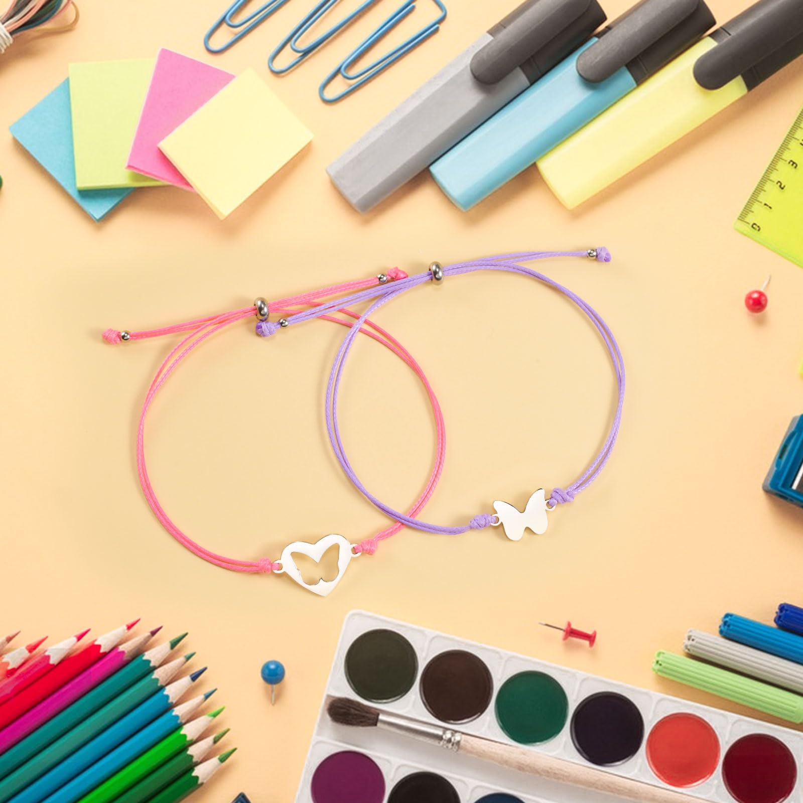 YELUWA 2 Pezzi Regali di Ritorno a Scuola, Set di Bracciali Madre e Figlia/Figlio, Regali per il Primo Giorno di Scuola per Ragazze e Ragazzi, Gioielli Mamma e Me (Rosso Rosa e Viola) FR