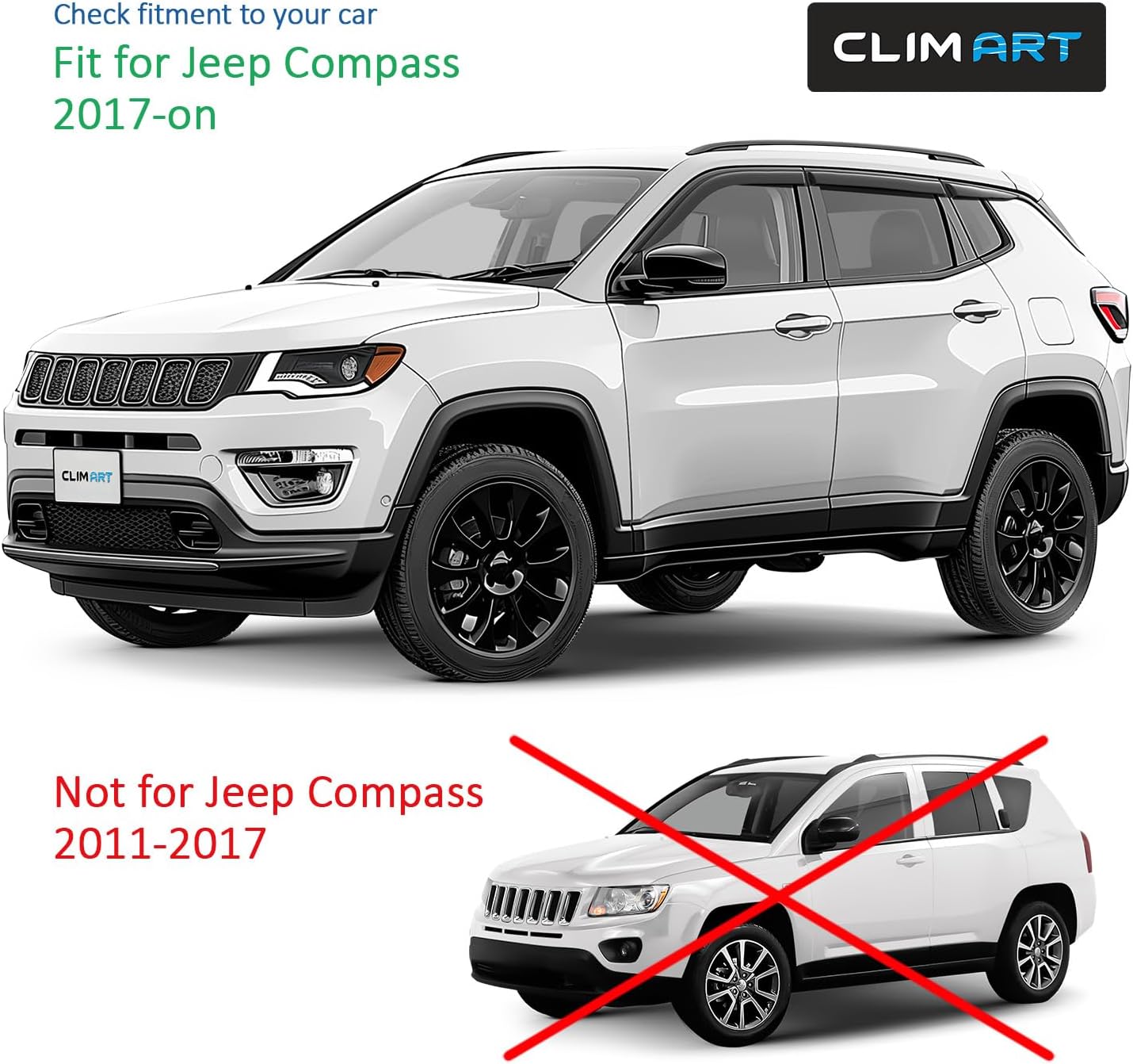CLIM ART Incredibly Durable Rain Guards for Jeep Compass 2017-2026, Original Tape-on Window Deflectors, Vent Deflector, Window Visors, Car Accessories, 6 pcs. - 517264