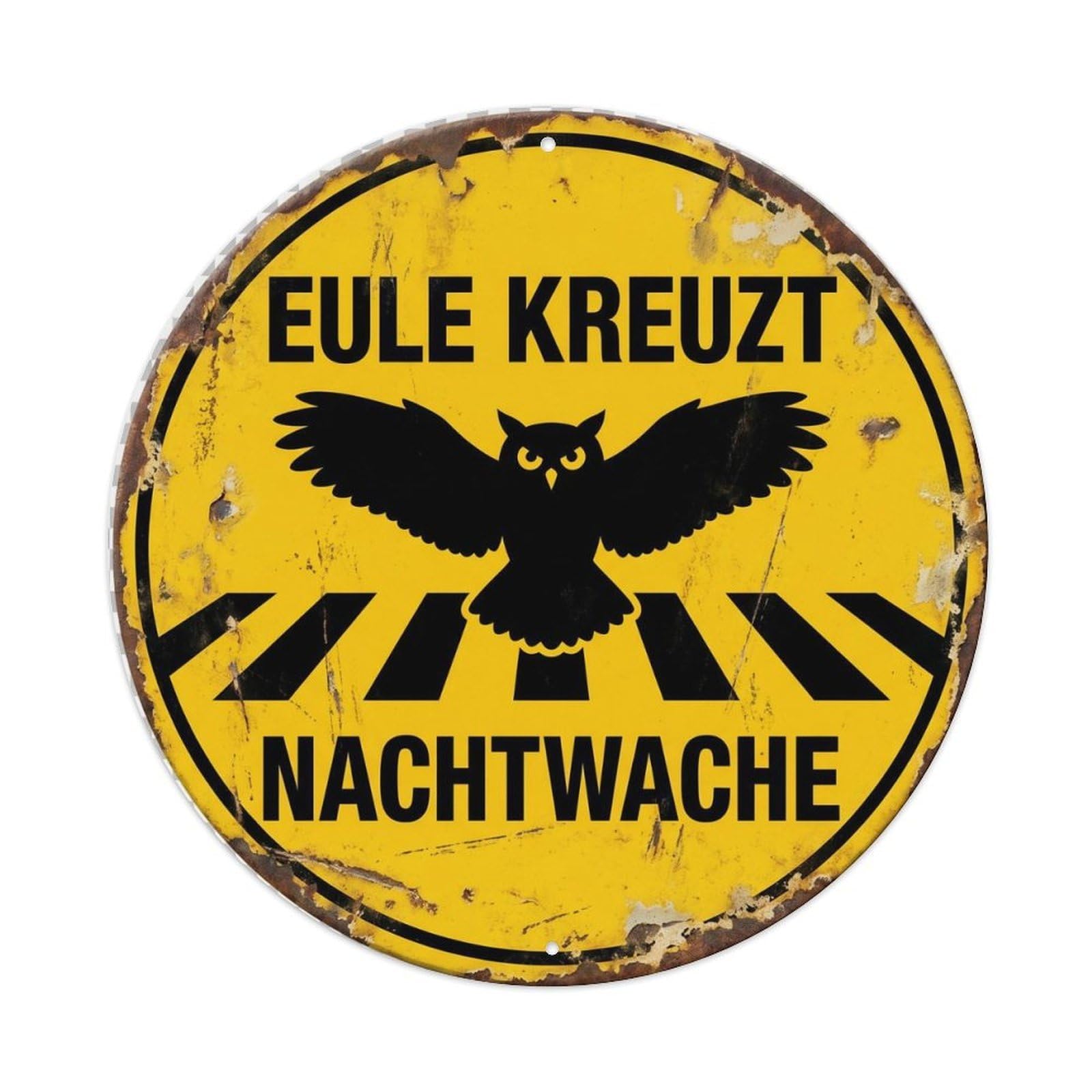 Metal Tin Sign Owl Crossing Night Watch Aged