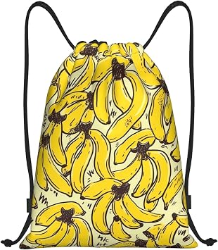 Drawstring Backpack Waterproof String Bag Yellow Banana Cinch Bag Lightweight Sport Gym Sackpack Small