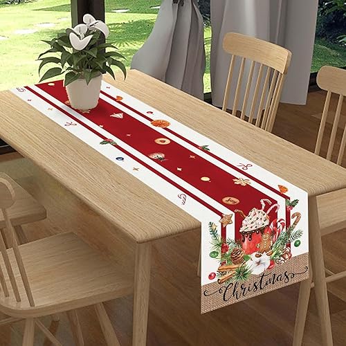 Miniatura 4 de Camino de mesa de Navidad de pan de jengibre rojo de lino de 72 pulgadas de largo, pan de jengibre, decoración de Navidad, Navidad, vacaciones,