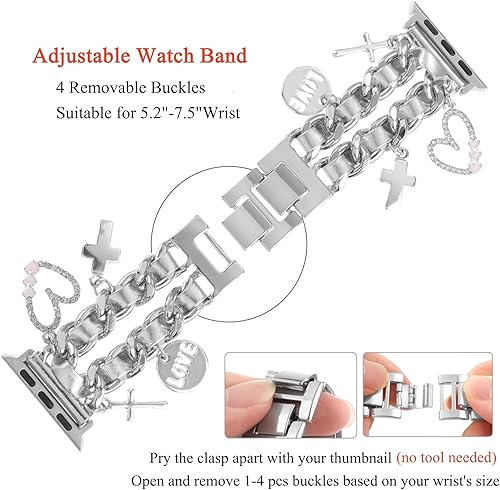 Miniatura 3 de Elegante pulsera compatible con correas de Apple Watch de 1.496 in 1.575 in 1.614 in 1.654 in 1.732 in 1.772 in 1.929 in 1.811 in, correa de