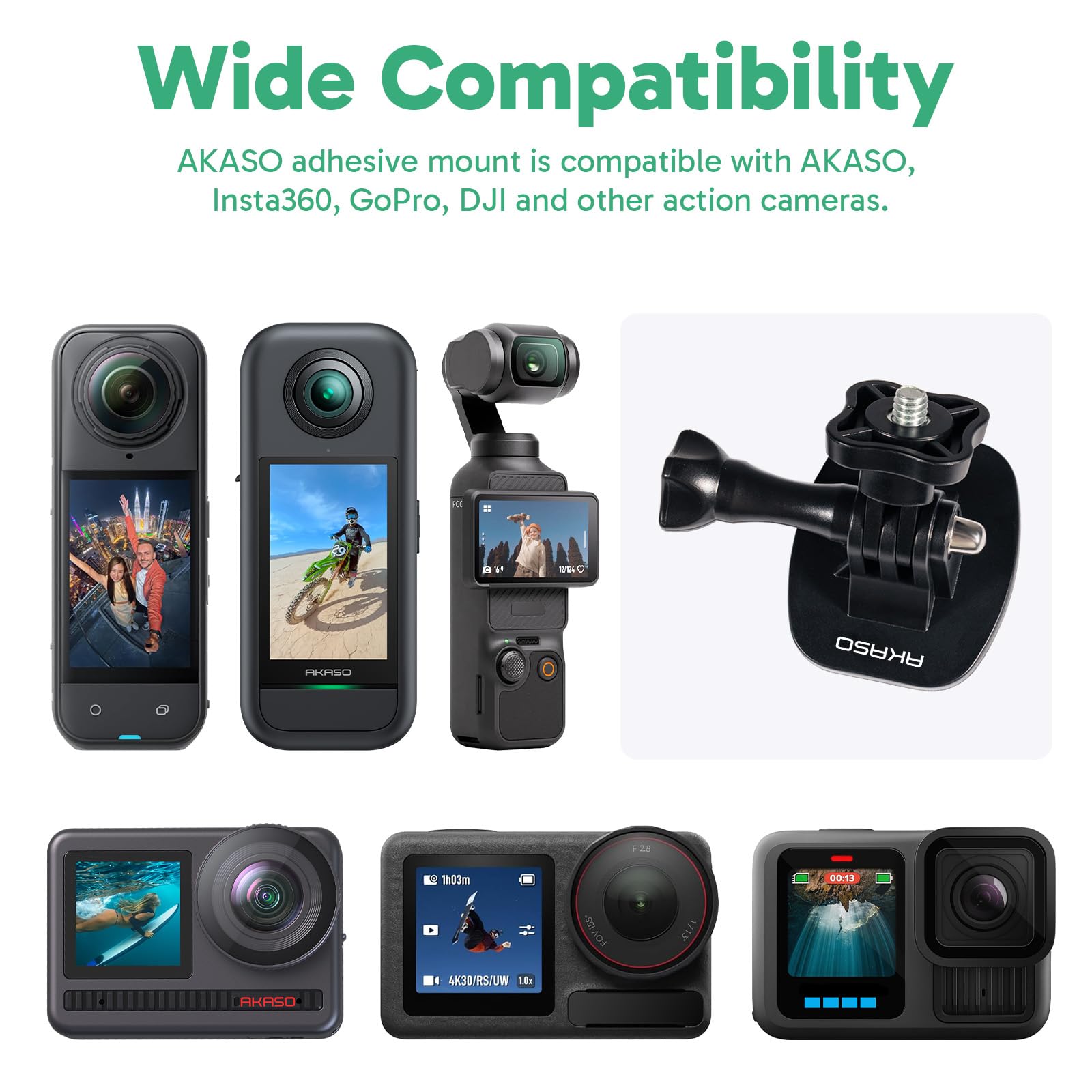 AKASO Kit de accesorios de tornillo de montaje con hebilla adhesiva para casco compatible con cámaras de acción Hero 13 12 11 10 Max 9 8 7 6 5 DJI Osmo Insta360