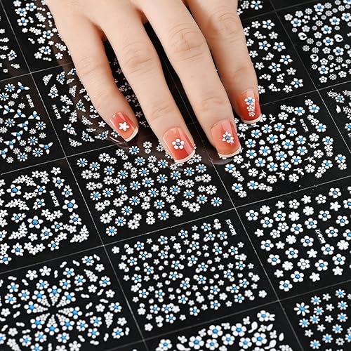 Miniatura 2 de 30 calcomanías de arte de uñas de flores autoadhesivas 3D con diamantes de imitación azules, diseños de arte de uñas, suministros de arte de uñas
