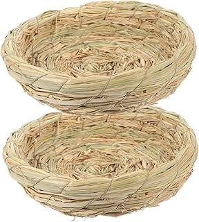 ABOOFAN 2Pcs Woven Bird Nest Natural Bird Grass Woven Bird breeding cage Garden Bird Quail Eggs Quail cage Pigeon mat Bird hut Hand Decor Handwoven Bird shed breeding Box Animal Straw
