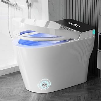 Smart Toilet with Bidet Built In, Auto Flush, Foot Sensor Flushing, Instant Warm Water Bidet, Warm Air Dryer, Manual Flip Cover, LED Display and Ambient Light Strip, One Piece Toilet for Batroom