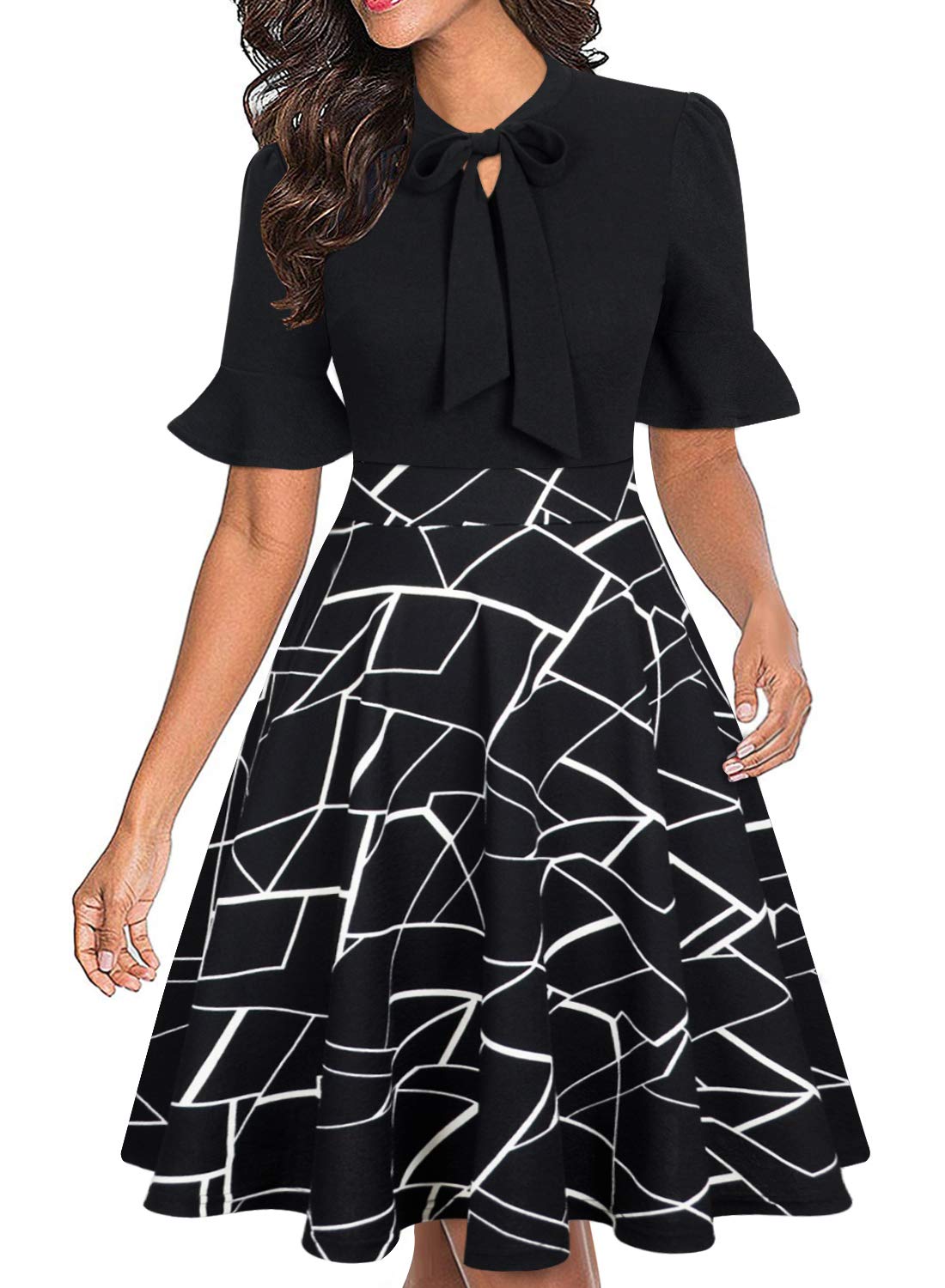 Women Summer Floral Ruffle Sleeve Wear to Work Church Wedding Guest Party Dresses