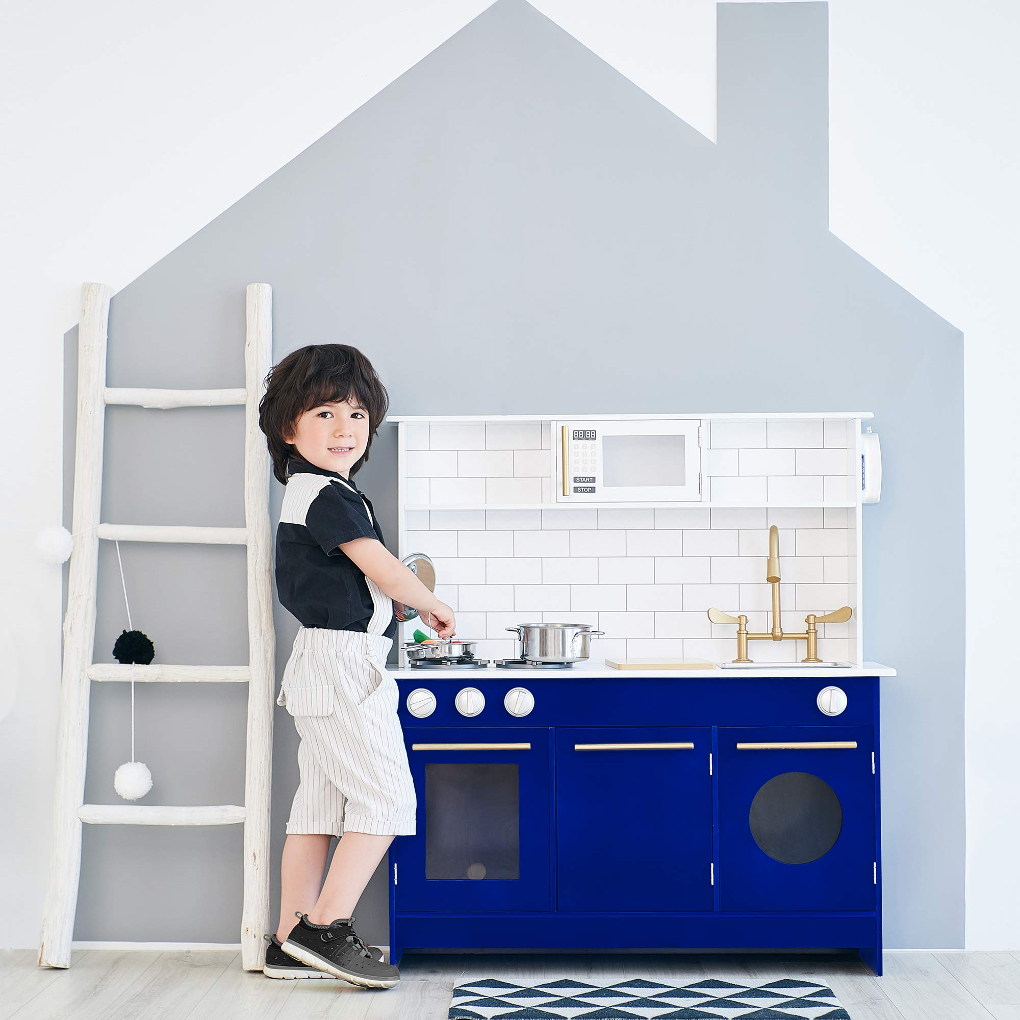 Teamson Kids Niebieska Drewniana Kuchnia dla Dzieci Kuchenka do Zabawy TeamsonKids TD12681B