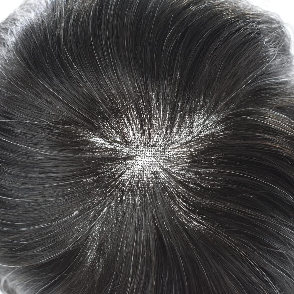 FACE MIRACLE French Lace Toupee for Men Thin Skin Around Mens Human Hair Replacement System Bleached Knots Mens Toupee Hairpieces 6X9#1B20#1B Off Black+20% Grey