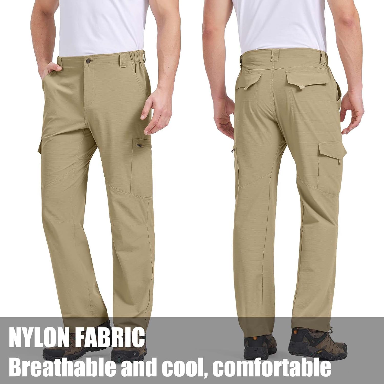 Mens Hiking Pants Lightweight Water Resistant Quick Dry Breathable Nylon Cargo Pants with 6 Pockets
